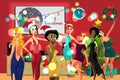 Home Party New Year or Christmas. Girls dancing in a room Royalty Free Stock Photo