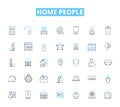 Home people linear icons set. Family, Housemates, Co-habitants, Parents, Children, Roommates, Neighbors line vector and
