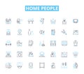Home people linear icons set. Family, Housemates, Co-habitants, Parents, Children, Roommates, Neighbors line vector and