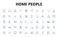 Home people linear icons set. Family, Housemates, Co-habitants, Parents, Children, Roommates, Neighbors vector symbols