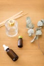 Aroma reed diffuser, essential oil and eucalyptus Royalty Free Stock Photo