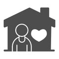 Home and person with heart solid icon, Lovely home concept, house with child and love sign on white background, sweet