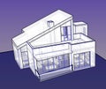 3d illustration of a small modern house of two floors with pitched roof and terrace on upper floor. Royalty Free Stock Photo