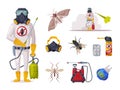 Home Pest Service, Exterminator Wearing Protection Uniform with Exterminating and Protecting Equipment Vector