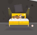 Home Pet Destroyer Lies on Bed illustration