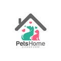 Home pets Logo dog cat design vector template. Animals Veterinary clinic Logotype concept outline icon Royalty Free Stock Photo