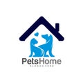 Home pets Logo dog cat design vector template. Animals Veterinary clinic Logotype concept outline icon Royalty Free Stock Photo