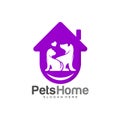 Home pets Logo dog cat design vector template. Animals Veterinary clinic Logotype concept outline icon Royalty Free Stock Photo