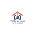 Home photo logo design combination of the camera shutter and house roof with abstract line style
