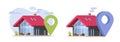 Home pin map marker address location place vector icon or house estate sell buy 3d pointer graphic illustration clipart, villa