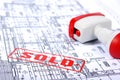 Home plans with stamp SOLD Royalty Free Stock Photo