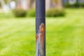 Rusty and broken basketball hoop pole. Royalty Free Stock Photo