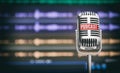 Home Podcast Studio. Microphone with a podcast icon Royalty Free Stock Photo