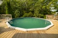 Home pool. A small rubber swimming pool with a deck in an home backyard Royalty Free Stock Photo