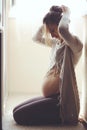 Home portrait of pregnant woman Royalty Free Stock Photo