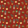 Home potted plants seamless pattern.Indoor flowers