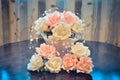 Home preparation for the wedding, budget decoration of the house and tables, bouquets for tables of white and pink roses..