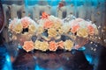Home preparation for the wedding, budget decoration of the house and tables, bouquets for tables of white and pink roses..