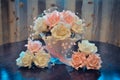 Home preparation for the wedding, budget decoration of the house and tables, bouquets for tables of white and pink roses..