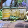 Home preservation with fermented zucchini, outdoor