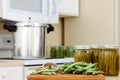 Home Preserving of green beans.