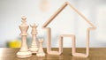 The chess family and house icon for home property Business 3d rendering