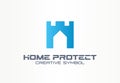 Home protect creative security symbol building concept. Safe house tower wall abstract business logo. Real estate