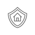 Home protection, shield with house, property insurance line icon. Royalty Free Stock Photo