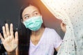 Home quarantine concept. woman at risk of being infected with the Coronavirus stay isolation at home for self quarantine