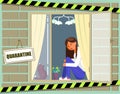 Home quarantine virus epidemic vector poster. Young girl in self isolation. Coronavirus respiratory disease prevention