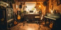 Home recording studio with various instruments microphones and mixing equipment, concept of Acoustic Treatment, created Royalty Free Stock Photo