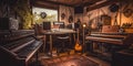 Home recording studio with various instruments microphones and mixing equipment, concept of Acoustic Treatment, created Royalty Free Stock Photo