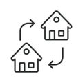 Home relocation process icon in line design. house, relocation, transfer, moving, logistics, service on white background vector Royalty Free Stock Photo