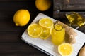 Home remedy for colds from lemon, honey and ginger Royalty Free Stock Photo