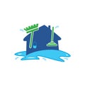 Home apartment cleaning and washing service vector logo design template.