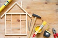 Home renovation construction diy abstract background with tools on wooden board Royalty Free Stock Photo