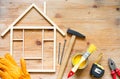 Home renovation construction diy abstract background with tools on wooden board Royalty Free Stock Photo