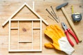 Home renovation construction diy abstract background with tools on wooden board Royalty Free Stock Photo