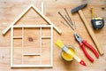 Home renovation construction diy abstract background with tools on wooden board Royalty Free Stock Photo