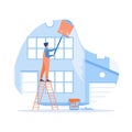 Home renovation flat set with contractor workers doing indoor maintenance vector illustration. Royalty Free Stock Photo