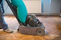 Home renovation, parquet sanding, polishing Royalty Free Stock Photo