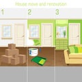 Home renovation and repaintion vector illustration. Interior with renovation tools