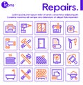 Home renovation and repair color linear icons set