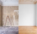 Home renovation, room before and after restoration / refurbishment