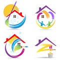 Home cleaning service logo house renovation painting maintenance improvement vector symbol icon design.