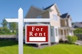 Home for rent. Sign in front of new home. Royalty Free Stock Photo