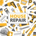 Home repair banner. Construction tools. Hand tools for home reno