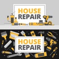 Home repair banner. Construction tools. Hand tools for home reno