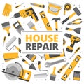 Home repair banner. Construction tools. Hand tools for home reno