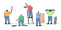 Home Repair Concept. Man And Woman Make A Repair Of a House. Characters Hang Wallpaper Royalty Free Stock Photo